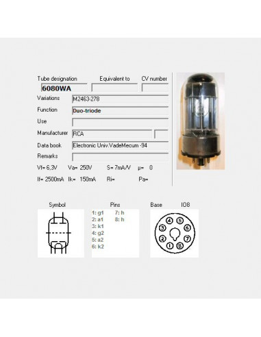6080WA | CIFTE | DUO TRIODE AUDIO TUBE At 12 € HT on Electols